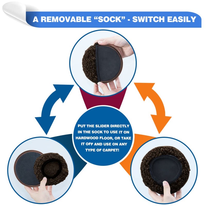 Kayzn 5"" Furniture Sliders, 2-in-1 Furniture Movers Sliders with Hardwood Socks, 4+4 Pack - 4 Furniture Sliders for Carpet and 4 Hardwood Socks, Move Your Furniture Easily! - Image 3